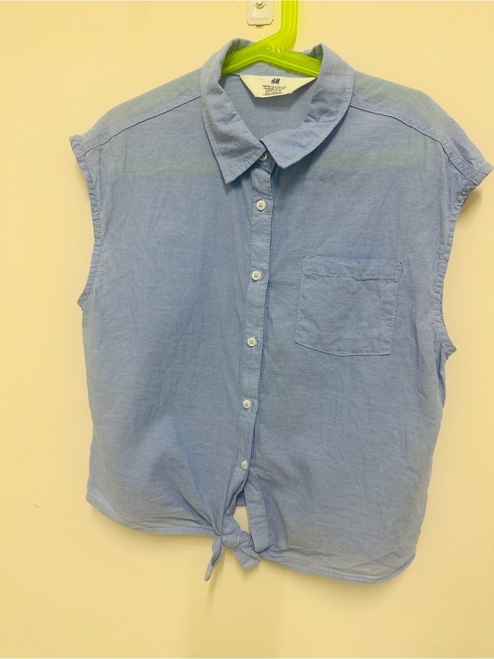H&M Pale Blue Sleeveless Button-Up Tie Front Shirt